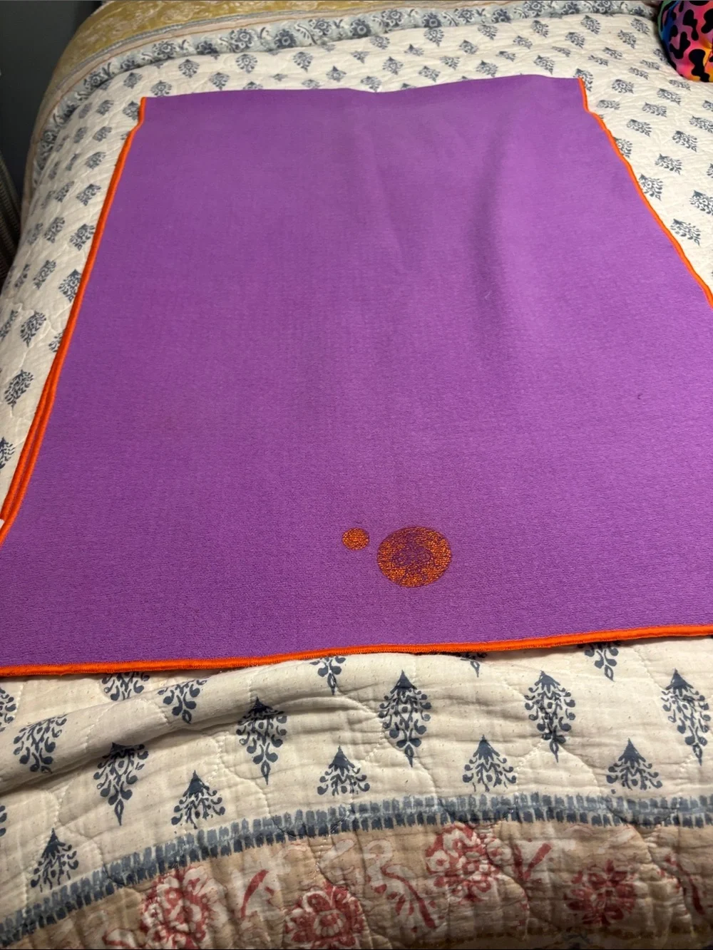 Purple extra long hot yoga towel with slip proof bottom